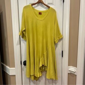 Oh My Gauze Tunic Dress with ruffled hem chartreuse yellow green